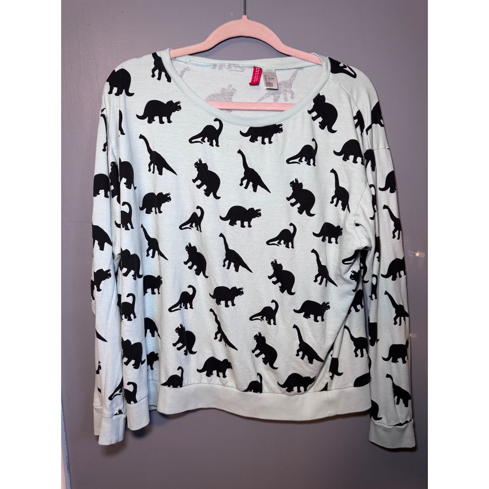 H&M Divided Womens Blue Dinosaur Print Cotton Sweatshirt Size L O/N 428123
